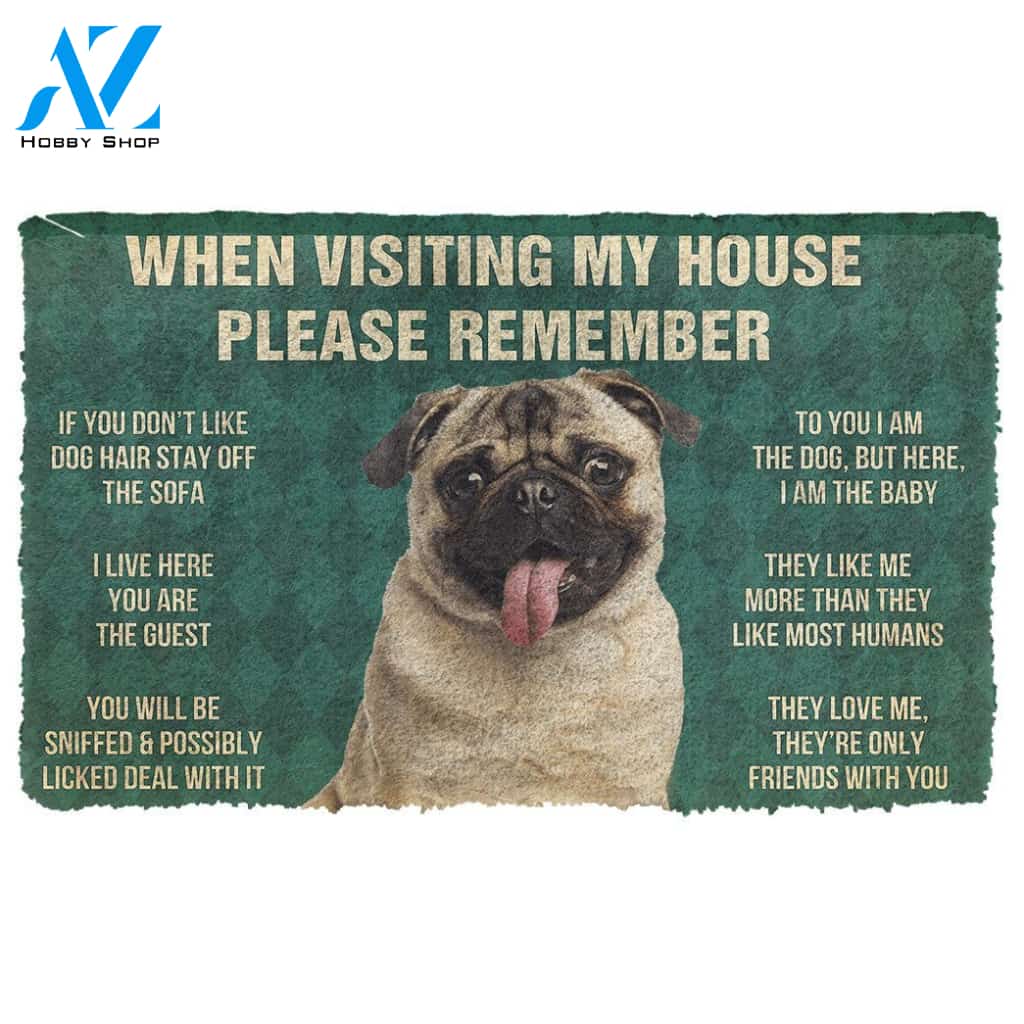 3D Please Remember Pug Dog's House Rules Doormat | Welcome Mat | House Warming Gift