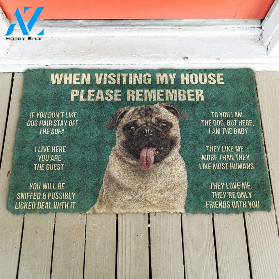 3D Please Remember Pug Dog's House Rules Doormat | Welcome Mat | House Warming Gift