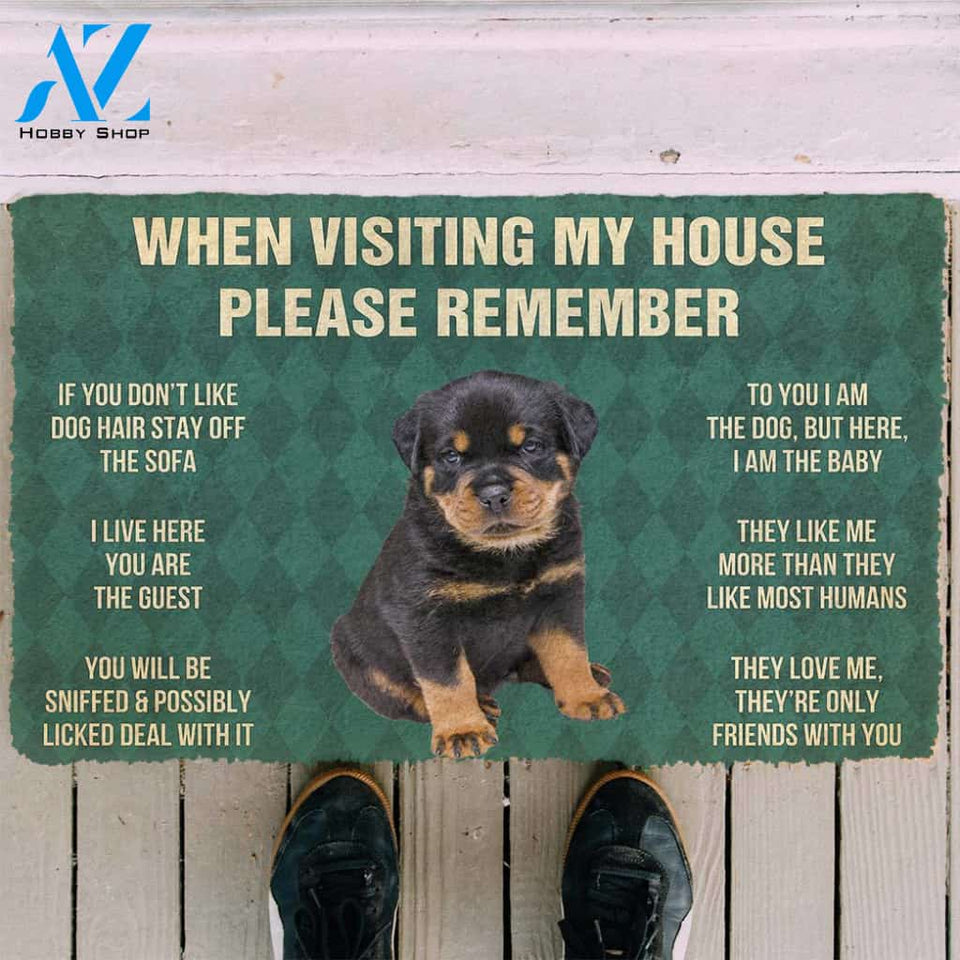 3D Please Remember Rottweiler Puppy Dogs House Rules Custom Doormat | Welcome Mat | House Warming Gift
