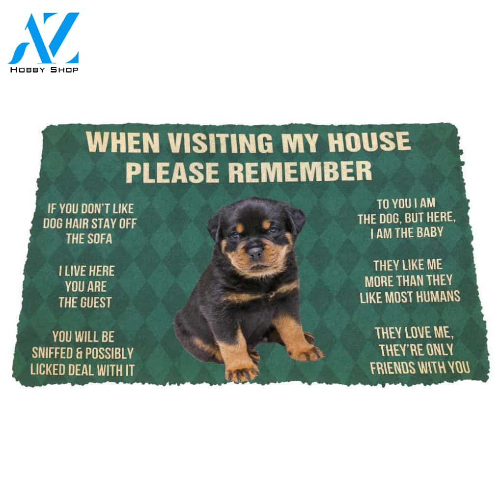 3D Please Remember Rottweiler Puppy Dogs House Rules Custom Doormat | Welcome Mat | House Warming Gift