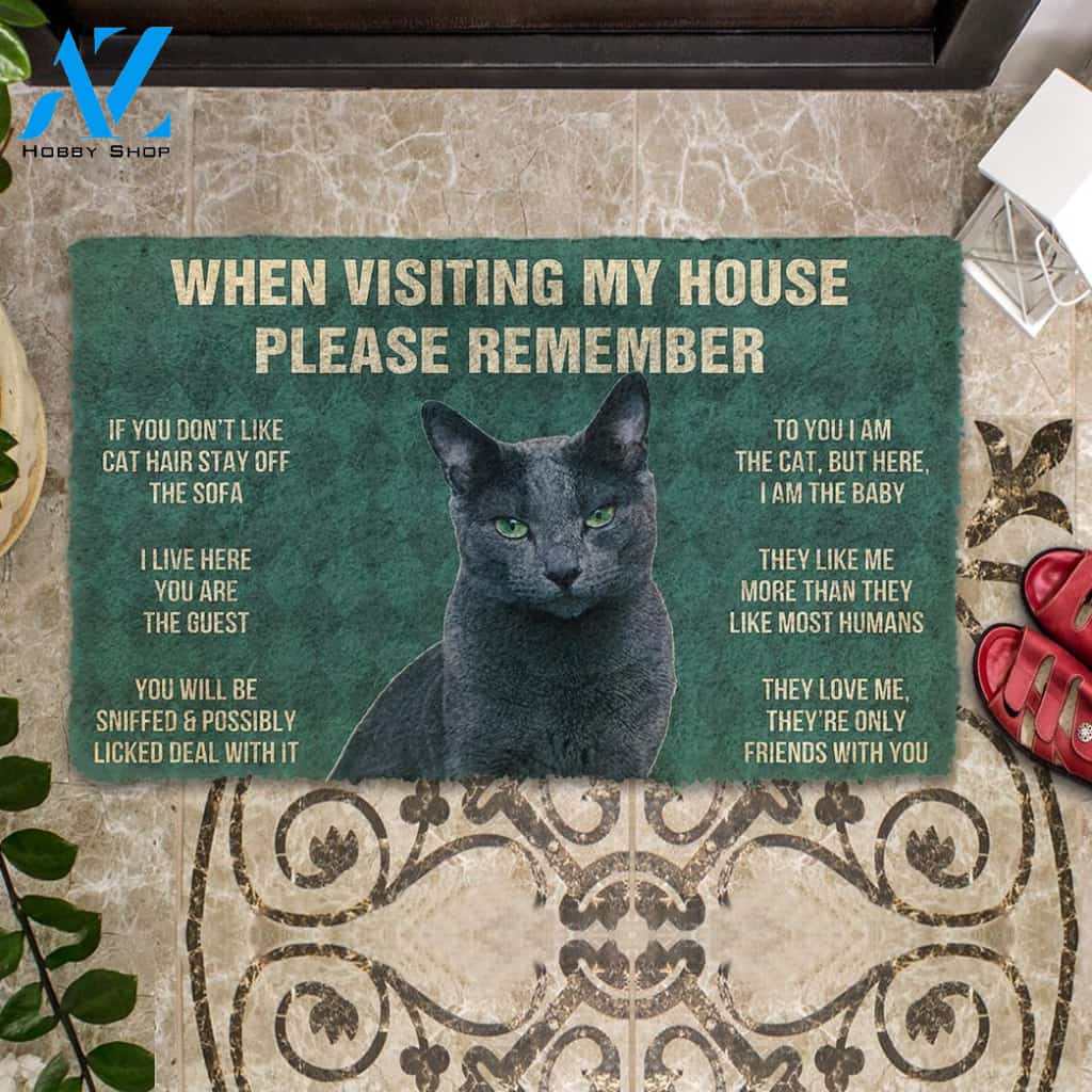 3D Please Remember Russian Blue Cat House Rules Custom Doormat | Welcome Mat | House Warming Gift