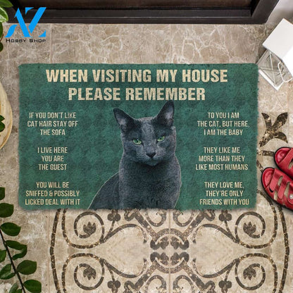 3D Please Remember Russian Blue Cat House Rules Custom Doormat | Welcome Mat | House Warming Gift