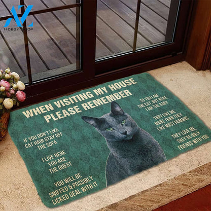 3D Please Remember Russian Blue Cat House Rules Custom Doormat | Welcome Mat | House Warming Gift