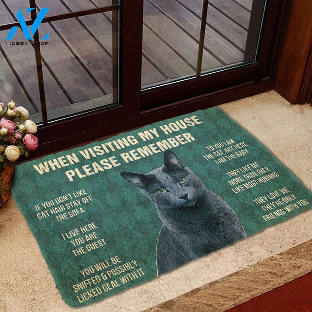 3D Please Remember Russian Blue Cat House Rules Custom Doormat | Welcome Mat | House Warming Gift