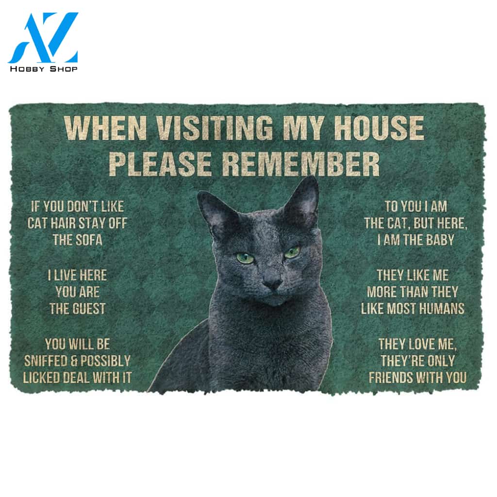 3D Please Remember Russian Blue Cat House Rules Custom Doormat | Welcome Mat | House Warming Gift