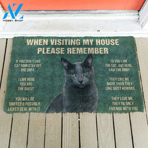 3D Please Remember Russian Blue Cat House Rules Custom Doormat | Welcome Mat | House Warming Gift