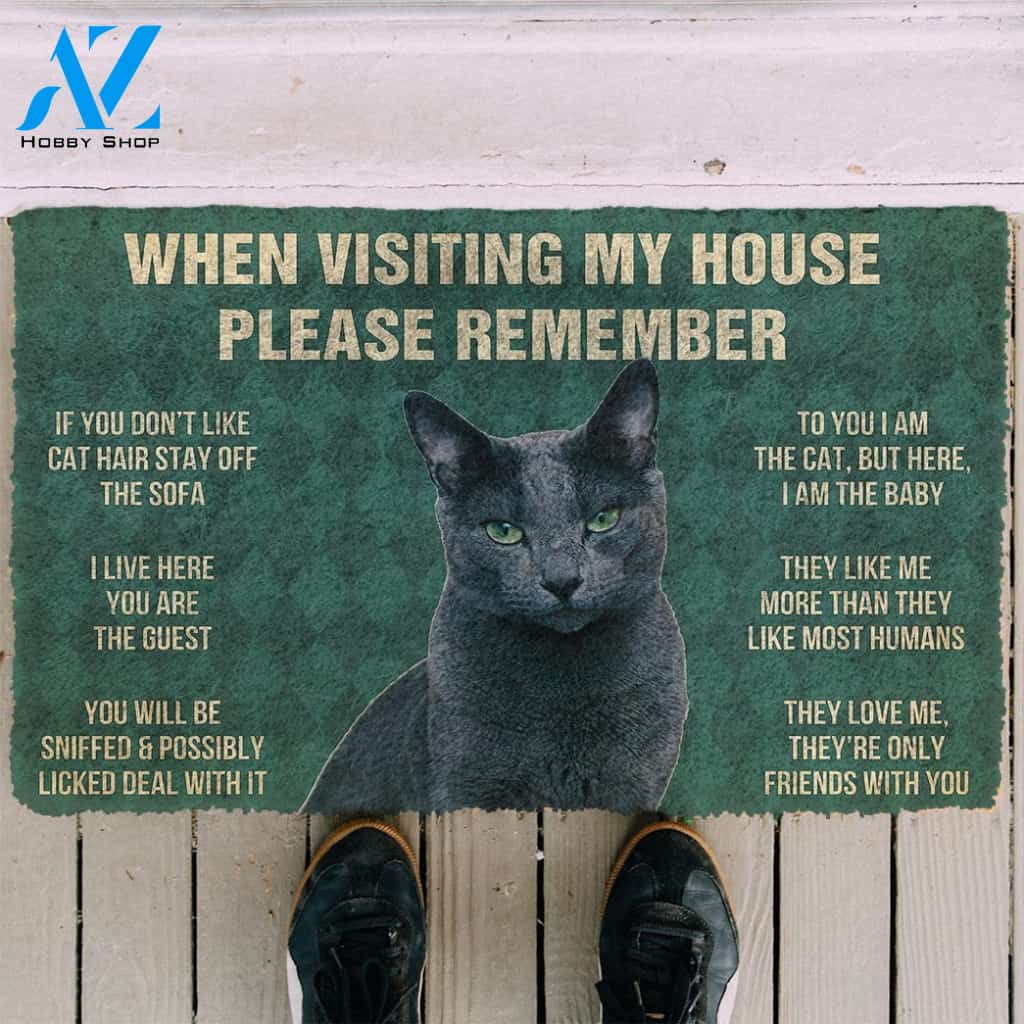 3D Please Remember Russian Blue Cat House Rules Custom Doormat | Welcome Mat | House Warming Gift