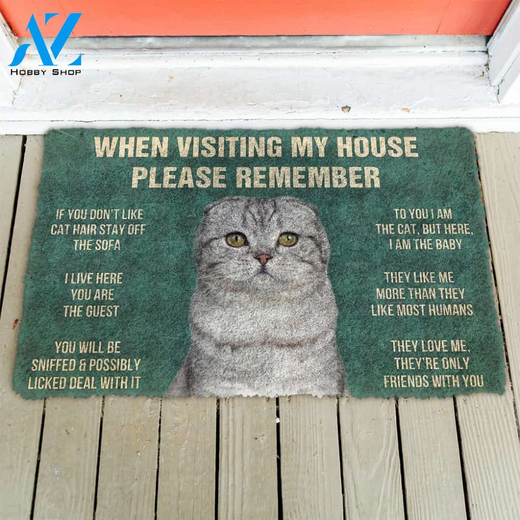 3D Please Remember Scottish Fold Cats House Rules Doormat | Welcome Mat | House Warming Gift