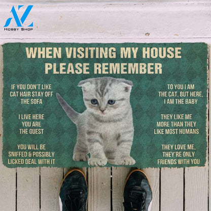 3D Please Remember Scottish Fold Kitten Cats House Rules Custom Doormat | Welcome Mat | House Warming Gift
