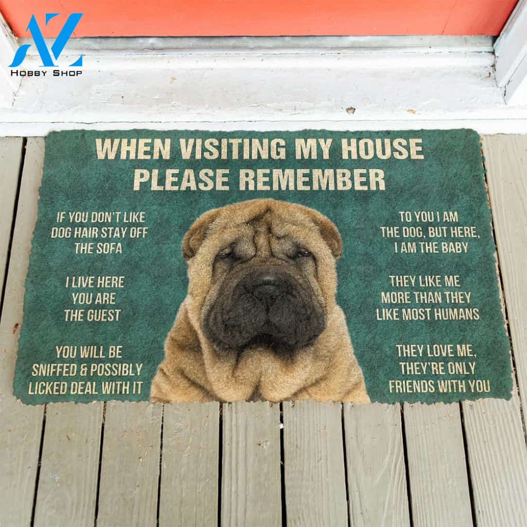 3D Please Remember Sharpei House Rules Custom Doormat | Welcome Mat | House Warming Gift