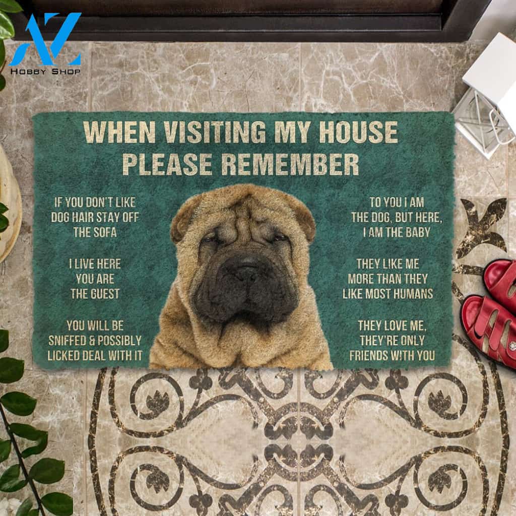 3D Please Remember Sharpei House Rules Custom Doormat | Welcome Mat | House Warming Gift