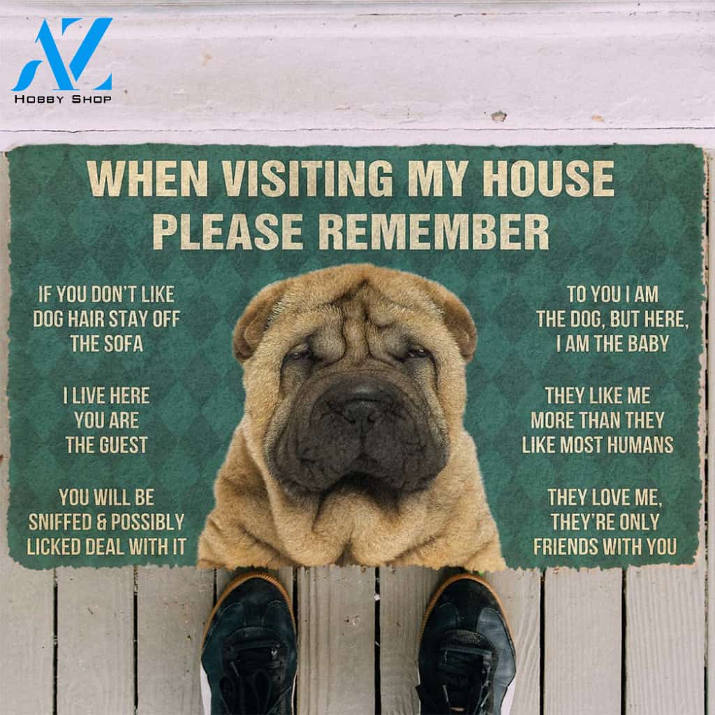 3D Please Remember Sharpei House Rules Custom Doormat | Welcome Mat | House Warming Gift