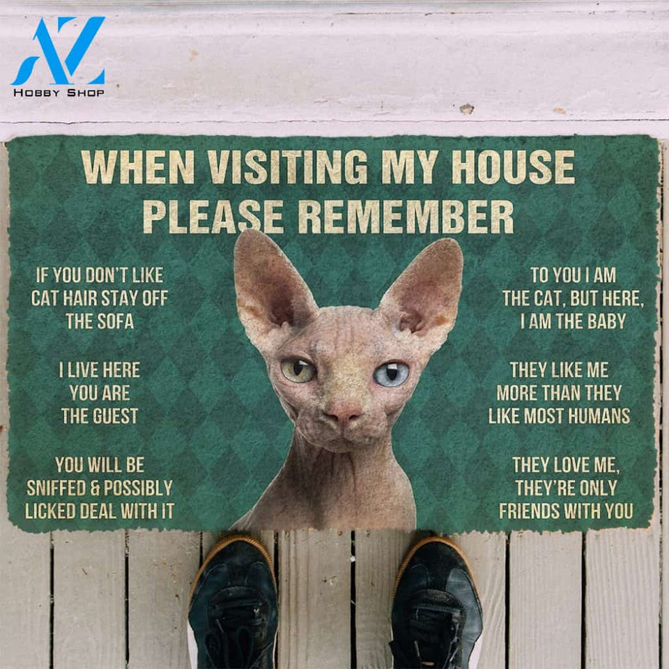 3D Please Remember Sphynx Cat House Rules Doormat | Welcome Mat | House Warming Gift