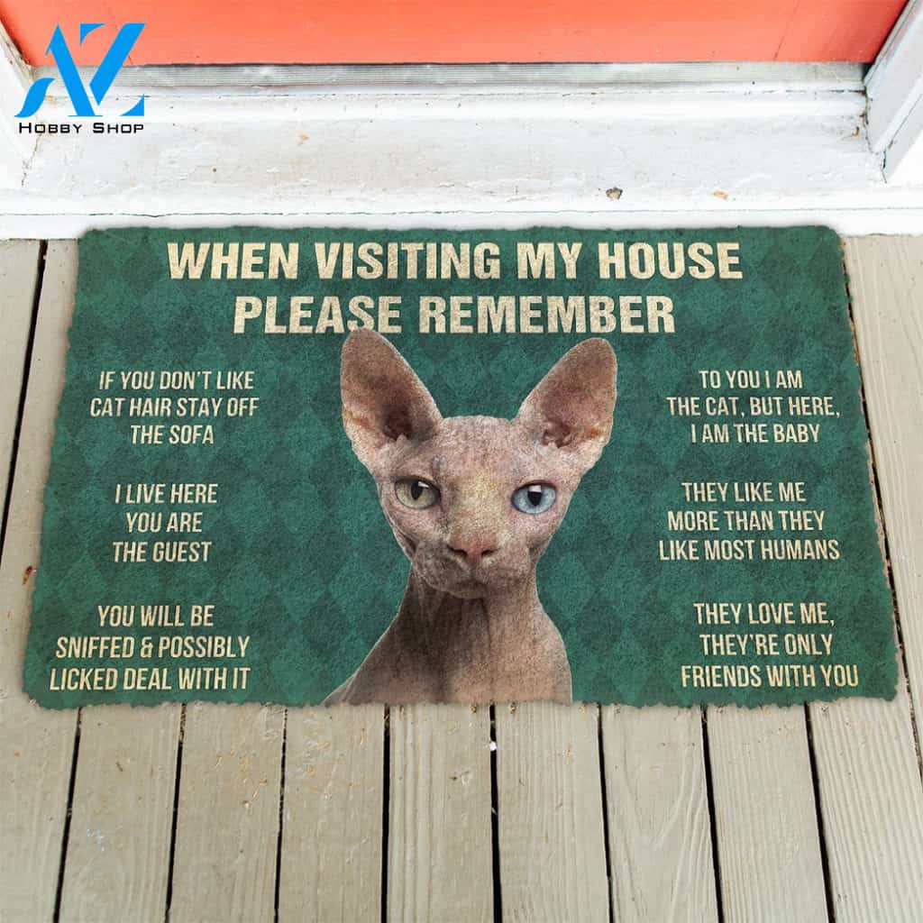 3D Please Remember Sphynx Cat House Rules Doormat | Welcome Mat | House Warming Gift