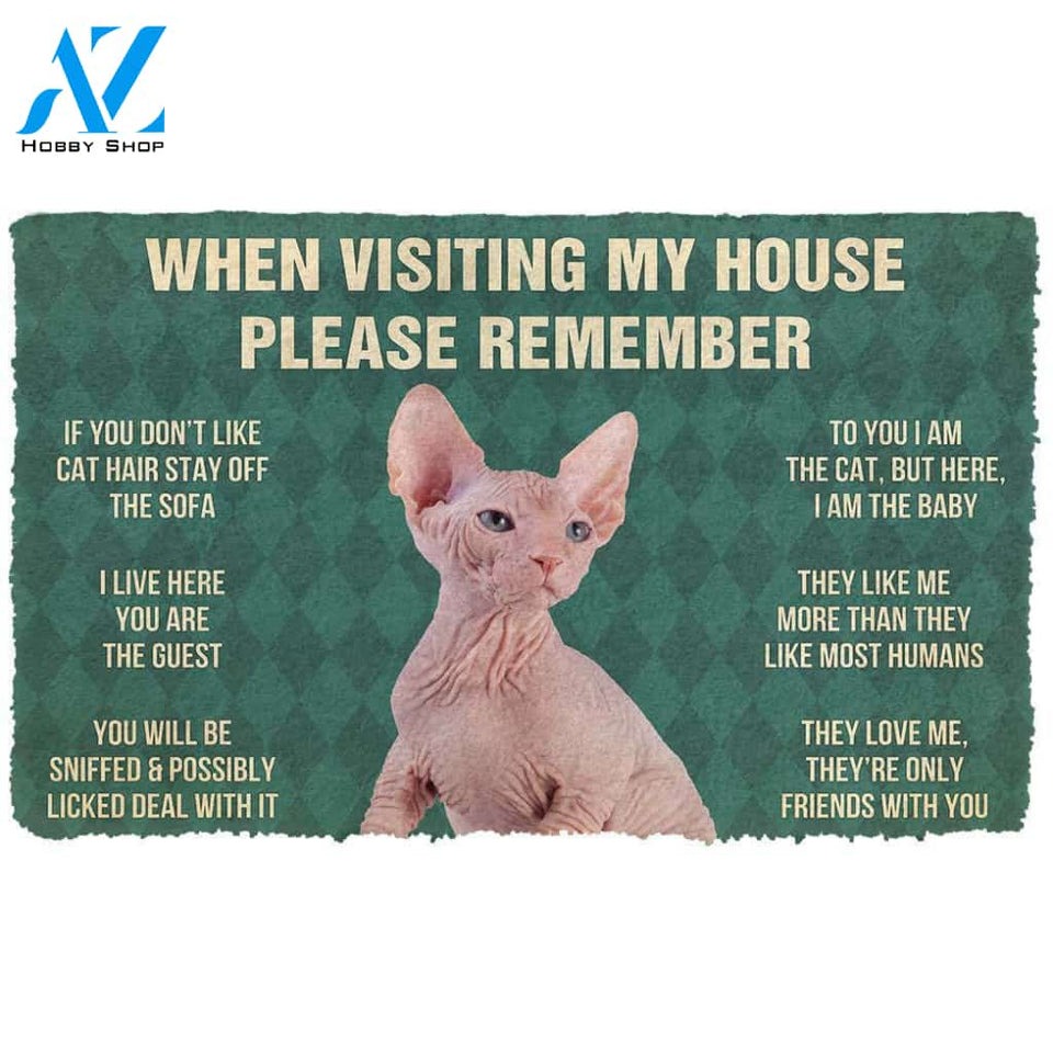 3D Please Remember Sphynx Kitten Cats House Rules Custom Doormat | Welcome Mat | House Warming Gift