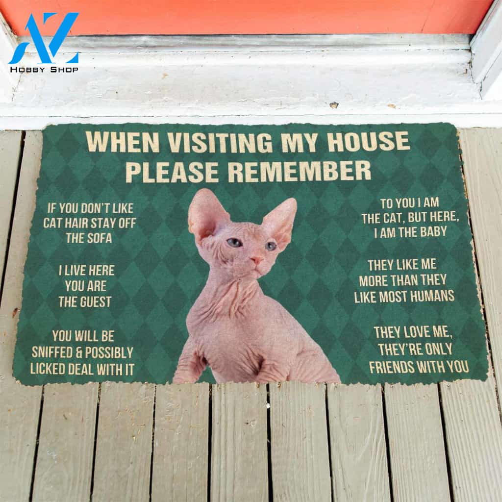 3D Please Remember Sphynx Kitten Cats House Rules Custom Doormat | Welcome Mat | House Warming Gift