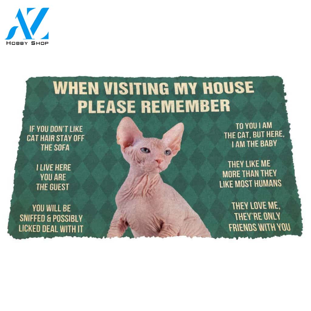 3D Please Remember Sphynx Kitten Cats House Rules Custom Doormat | Welcome Mat | House Warming Gift