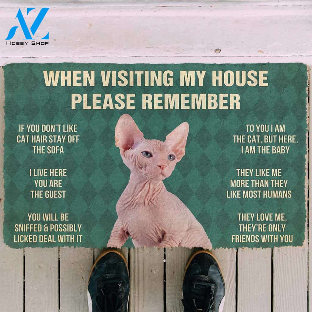 3D Please Remember Sphynx Kitten Cats House Rules Custom Doormat | Welcome Mat | House Warming Gift