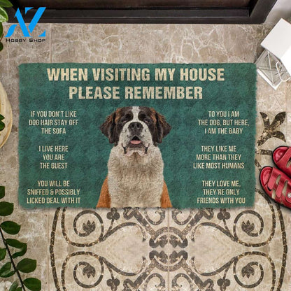 3D Please Remember St Bernard House Rule Custom Doormat | Welcome Mat | House Warming Gift