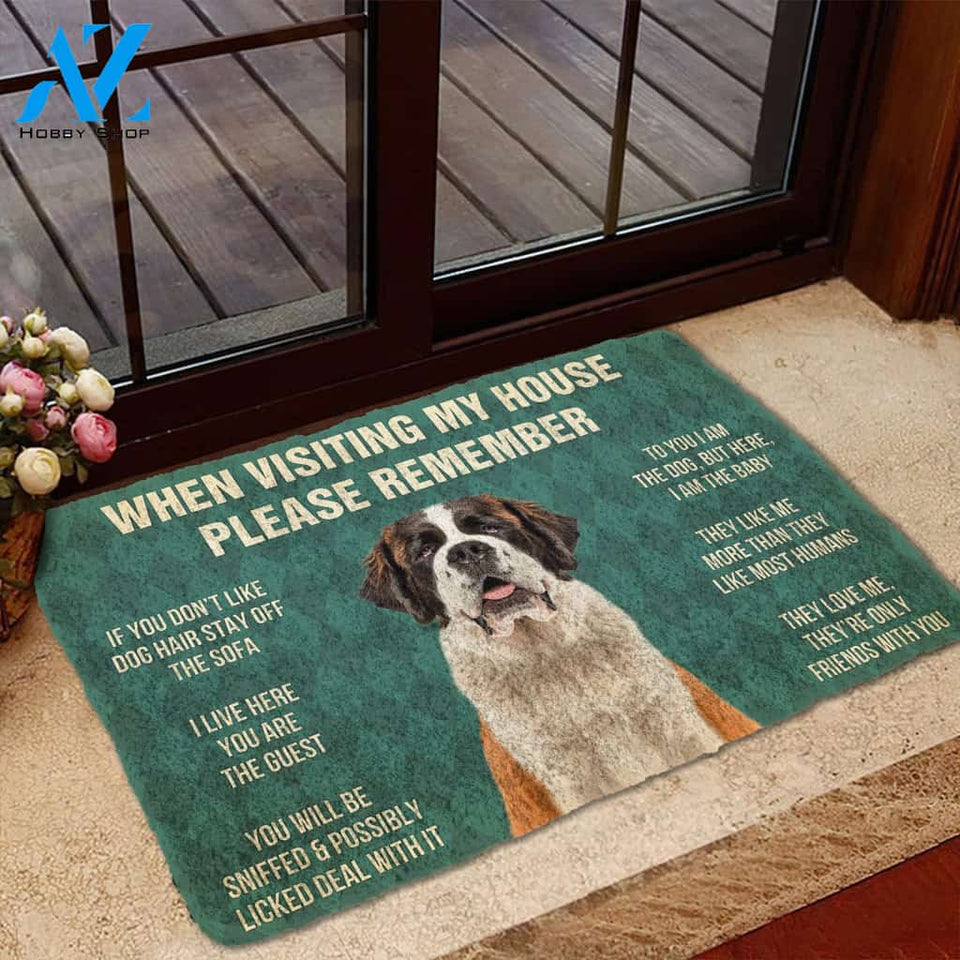 3D Please Remember St Bernard House Rule Custom Doormat | Welcome Mat | House Warming Gift