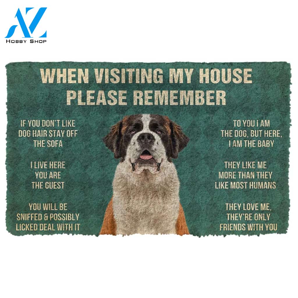 3D Please Remember St Bernard House Rule Custom Doormat | Welcome Mat | House Warming Gift
