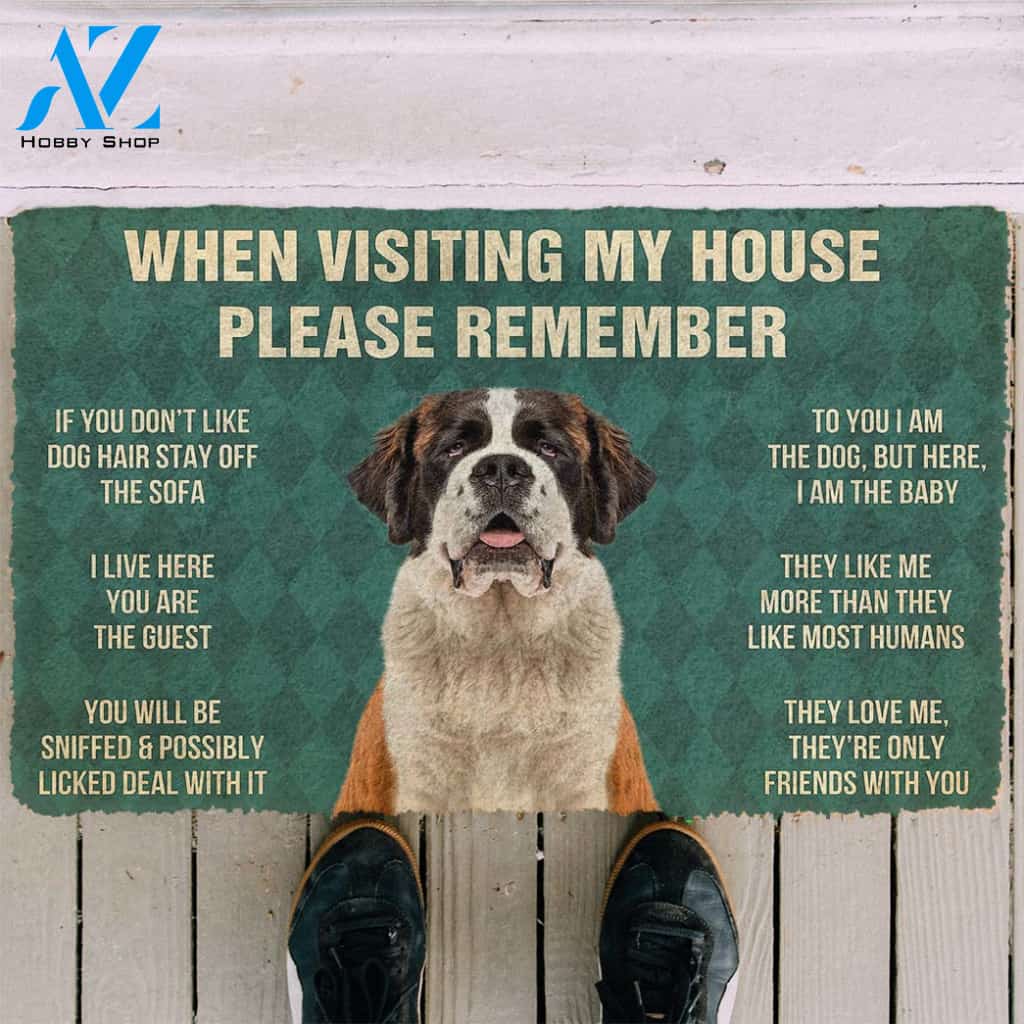 3D Please Remember St Bernard House Rule Custom Doormat | Welcome Mat | House Warming Gift