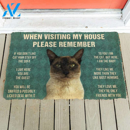 3D Please Remember Tonkinese Cat House Rules Custom Doormat | Welcome Mat | House Warming Gift