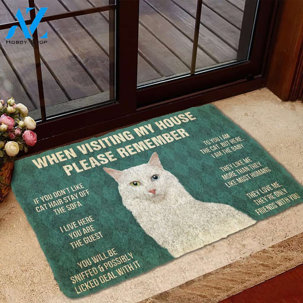 3D Please Remember Turkish Angora Cats House Rules Custom Doormat | Welcome Mat | House Warming Gift
