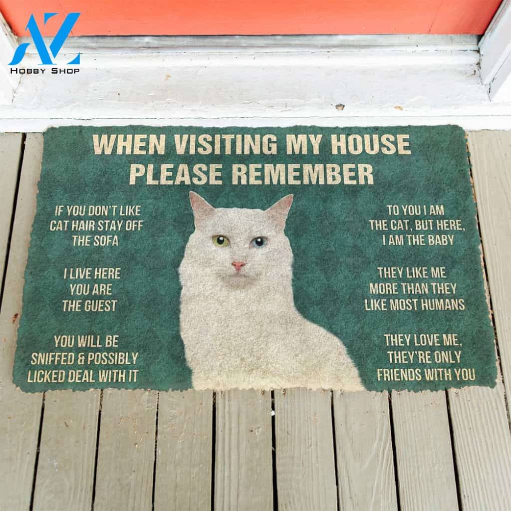 3D Please Remember Turkish Angora Cats House Rules Custom Doormat | Welcome Mat | House Warming Gift