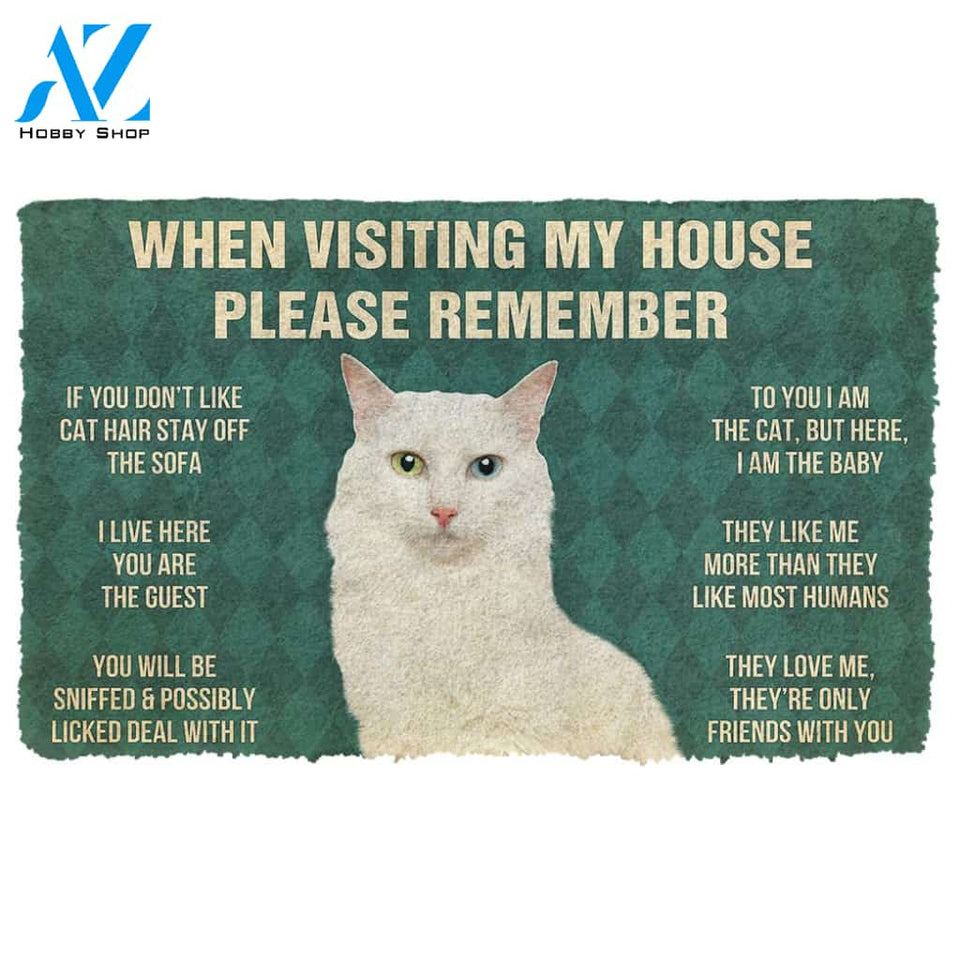 3D Please Remember Turkish Angora Cats House Rules Custom Doormat | Welcome Mat | House Warming Gift