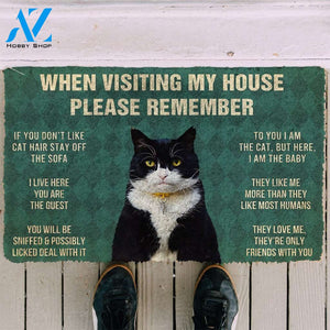 3D Please Remember Tuxedo Cat House Rules Doormat | Welcome Mat | House Warming Gift