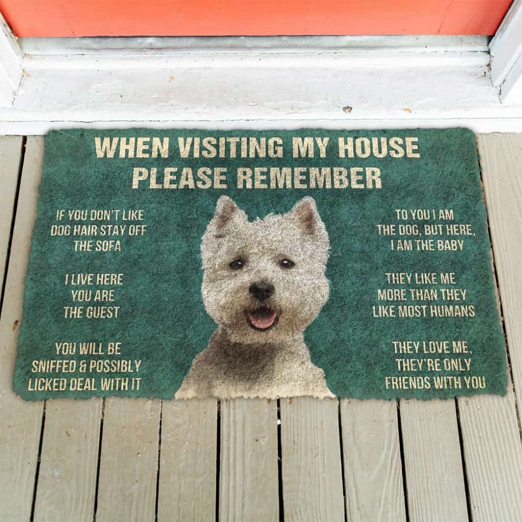 3D Please Remember White Terrier Dog's House Rules Doormat