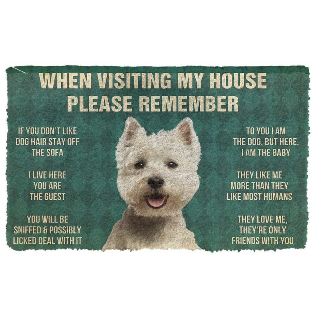 3D Please Remember White Terrier Dog's House Rules Doormat