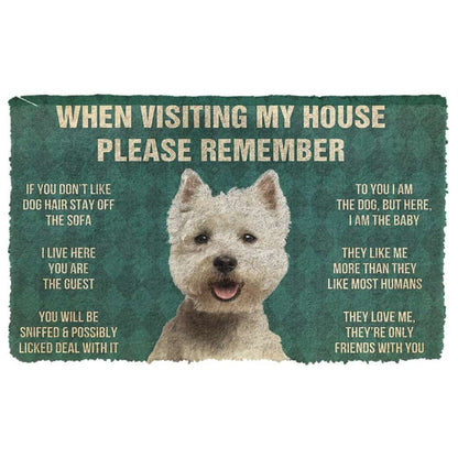 3D Please Remember White Terrier Dog's House Rules Doormat
