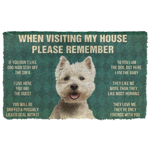 3D Please Remember White Terrier Dog's House Rules Doormat