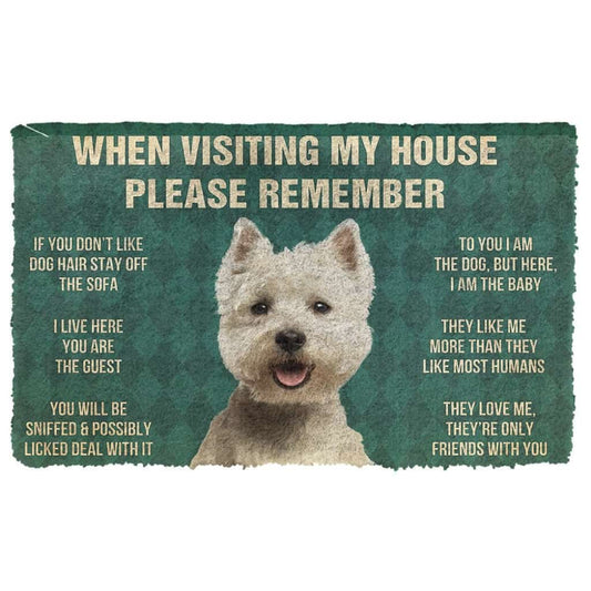 3D Please Remember White Terrier Dog's House Rules Doormat