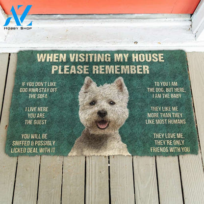 3D Please Remember White Terrier Dog's House Rules Doormat | Welcome Mat | House Warming Gift