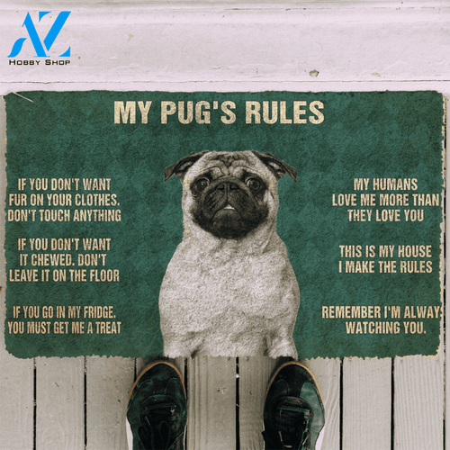 3D Pug's Rules Doormat