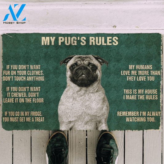 3D Pug's Rules Doormat