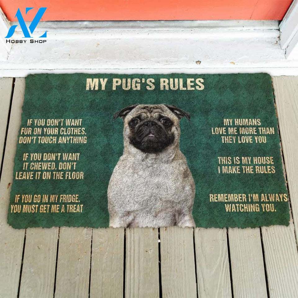 3D Pug's Rules Doormat | Welcome Mat | House Warming Gift