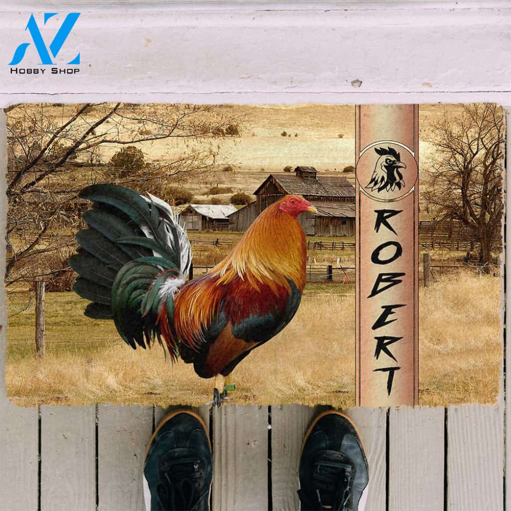 3D Rooster Ranch Grass Custom Name Doormat | Welcome Mat | House Warming Gift