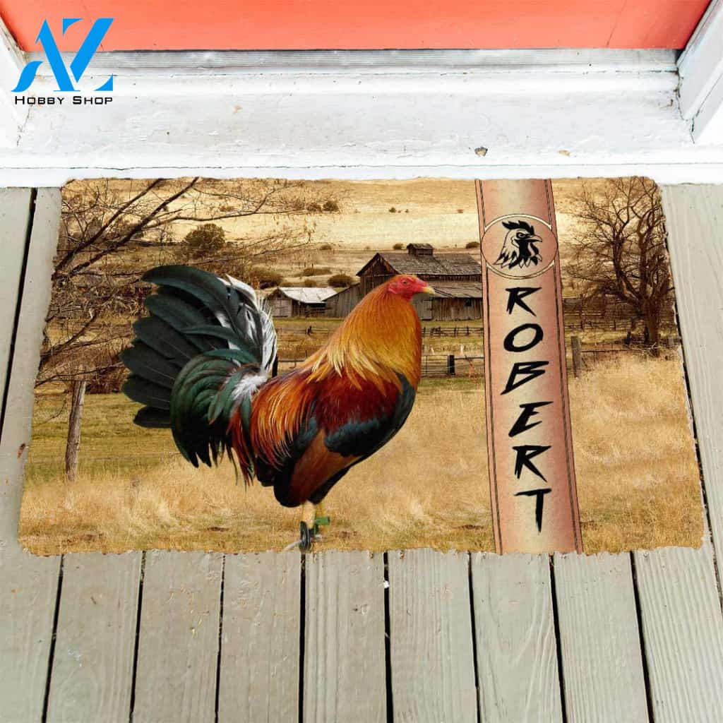 3D Rooster Ranch Grass Custom Name Doormat | Welcome Mat | House Warming Gift