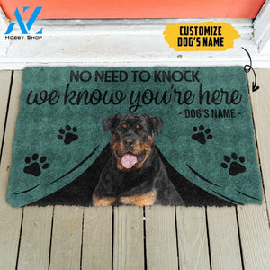 3D Rottweiler We Know Youre Here Custom Name Doormat | Welcome Mat | House Warming Gift