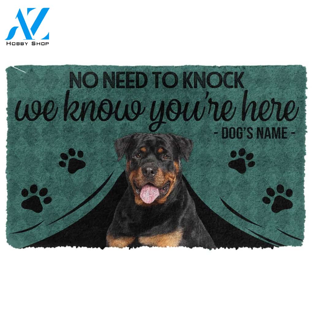 3D Rottweiler We Know Youre Here Custom Name Doormat | Welcome Mat | House Warming Gift