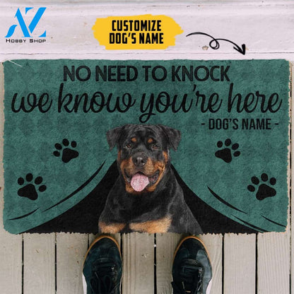 3D Rottweiler We Know Youre Here Custom Name Doormat | Welcome Mat | House Warming Gift