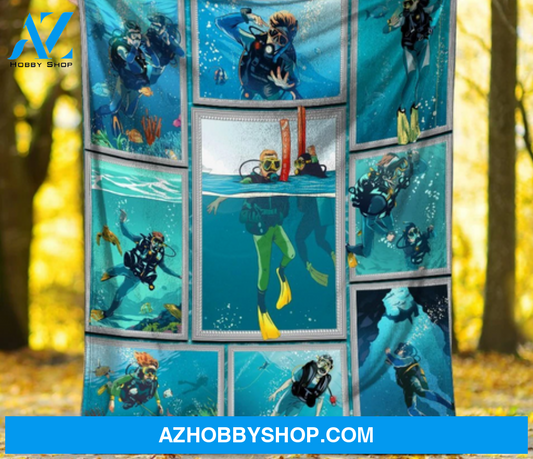3D Scuba Diving Diver Ocean Blanket Gift For Scuba Diving Lover 