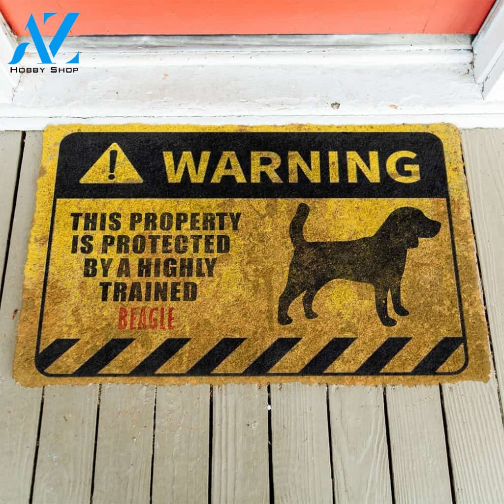 3D This Property Is Protected By A Highly Trained Beagle Doormat | Welcome Mat | House Warming Gift