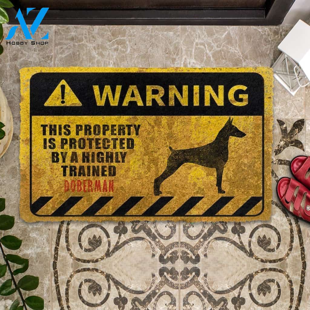 3D This Property Is Protected By A Highly Trained Doberman Doormat | Welcome Mat | House Warming Gift
