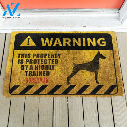 3D This Property Is Protected By A Highly Trained Doberman Doormat | Welcome Mat | House Warming Gift