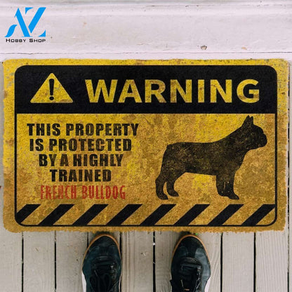 3D This Property Is Protected By A Highly Trained French Bulldog Doormat | Welcome Mat | House Warming Gift
